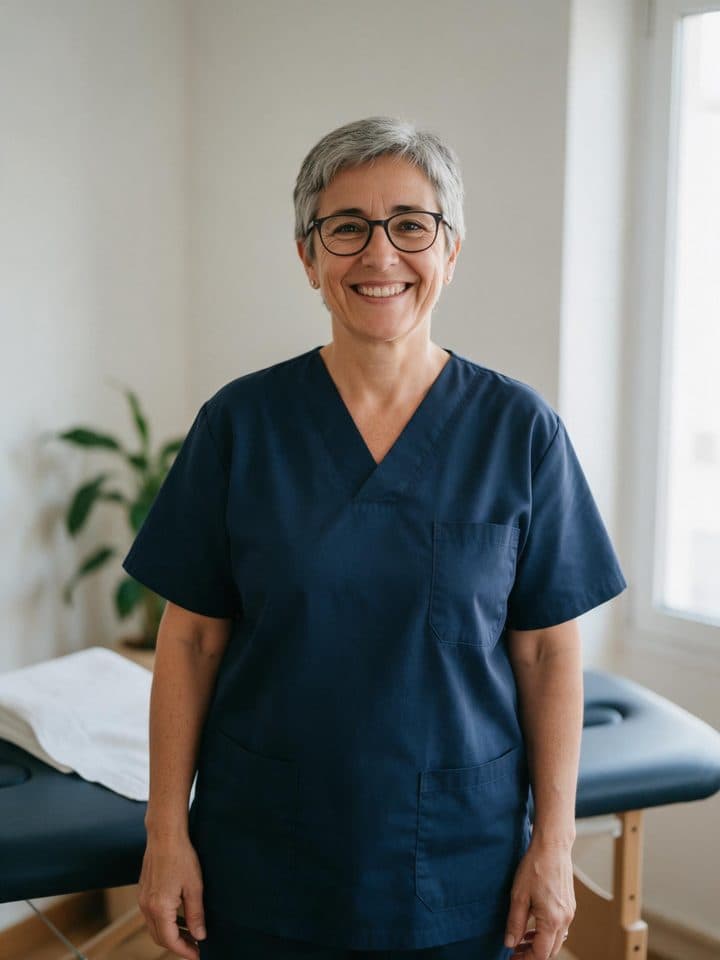 Fisioterapeuta sonriendo en su consulta